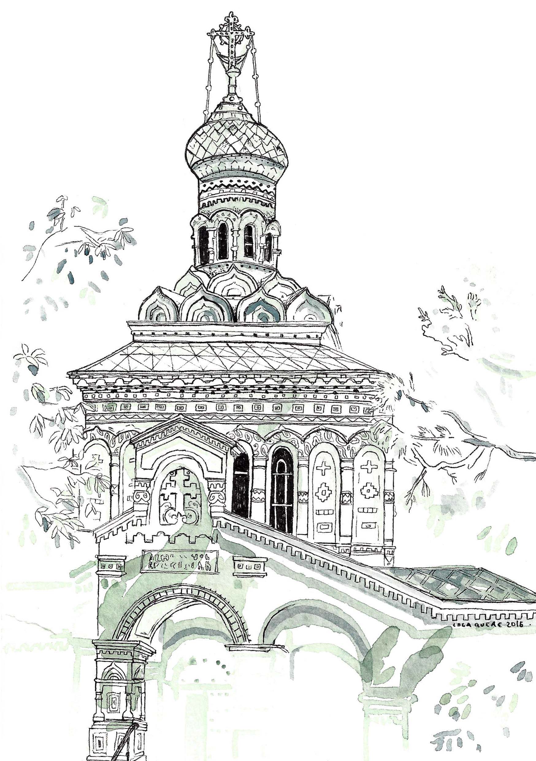 St Barbara Orthodox Chruch de Vevey - Aquarelle et stylo sur papier - 2016